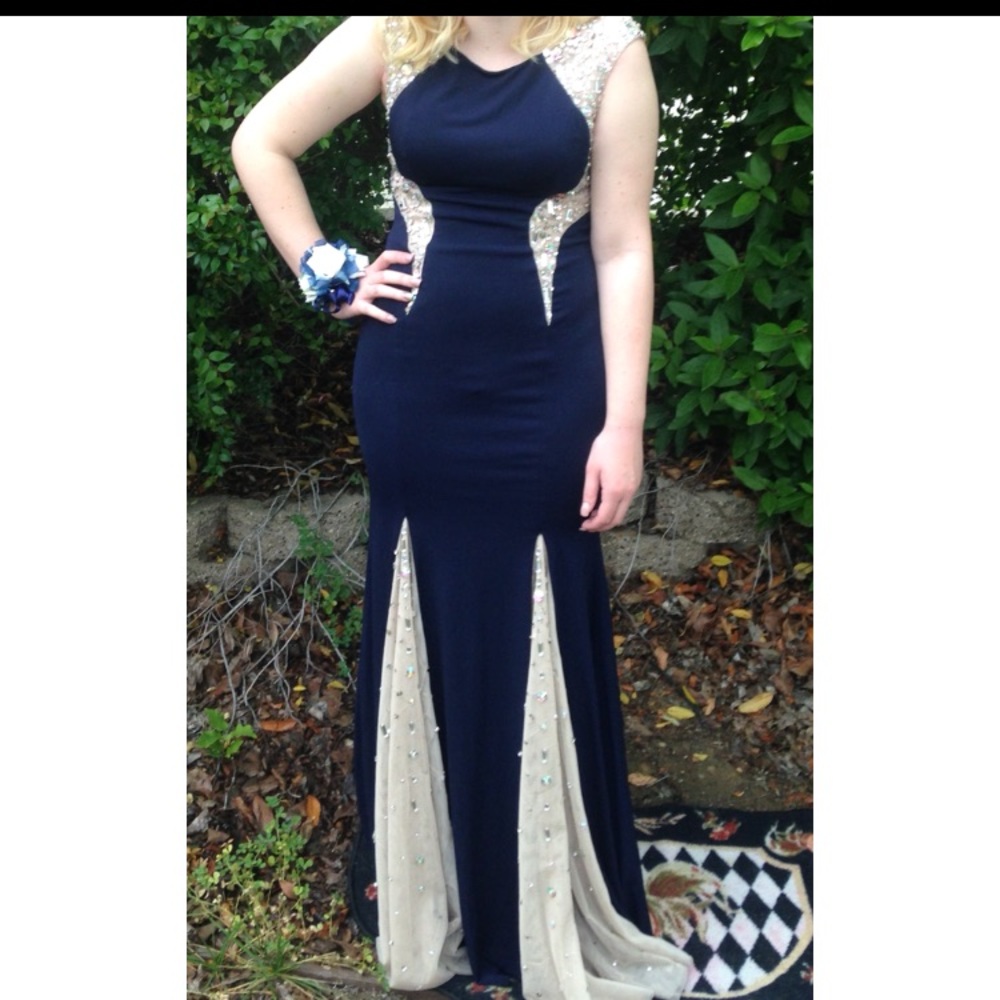 Navy blue/ nude prom dress